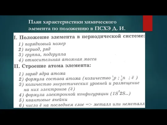План характеристики химического элемента по положению в ПСХЭ Д. И. Менделеева
