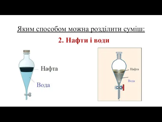 Яким способом можна розділити суміш: 2. Нафти і води