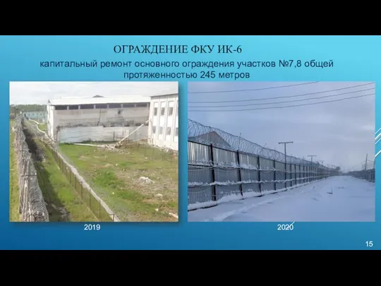 ОГРАЖДЕНИЕ ФКУ ИК-6 15 капитальный ремонт основного ограждения участков №7,8 общей протяженностью 245 метров 2019 2020