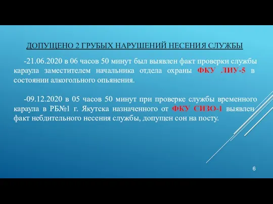 ДОПУЩЕНО 2 ГРУБЫХ НАРУШЕНИЙ НЕСЕНИЯ СЛУЖБЫ -21.06.2020 в 06 часов 50 минут