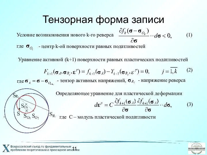 Тензорная форма записи Условие возникновения нового k-го реверса (1) Уравнение активной (k+1)