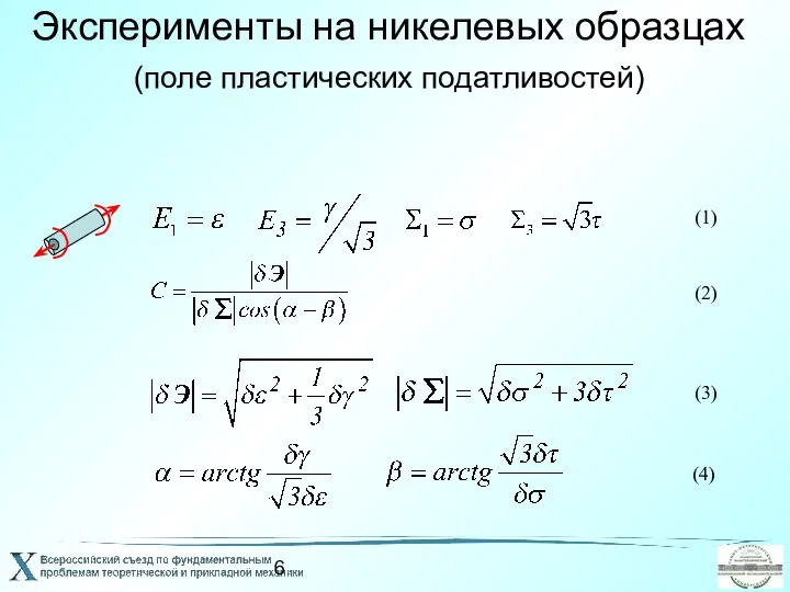 Эксперименты на никелевых образцах (поле пластических податливостей) (1) (2) (3) (4)