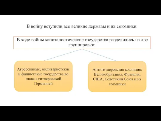 В войну вступили все великие державы и их союзники. В ходе войны