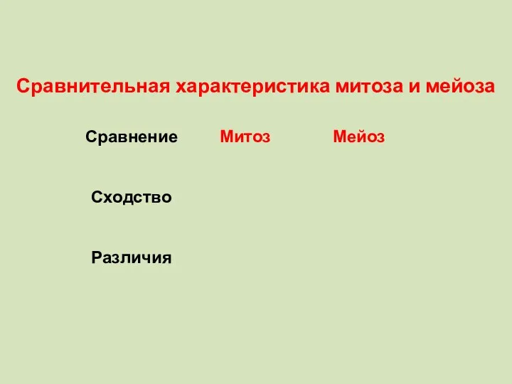 Сравнительная характеристика митоза и мейоза