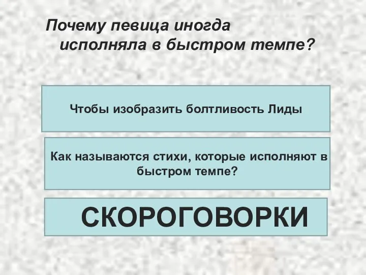 Почему певица иногда исполняла в быстром темпе? Чтобы изобразить болтливость Лиды Как