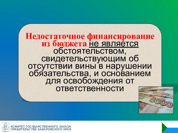 КОМИТЕТ ГОСУДАРСТВЕННОГО ЗАКАЗА ПРАВИТЕЛЬСТВА ХАБАРОВСКОГО КРАЯ Недостаточное финансирование из бюджета не является