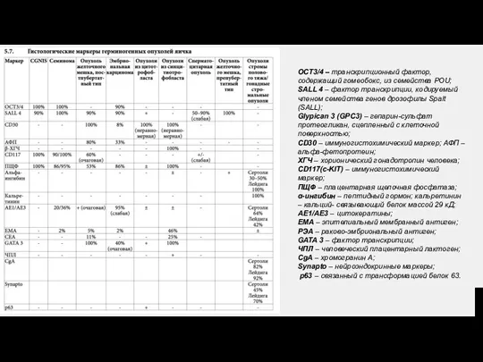 OCT3/4 – транскрипционный фактор, содержащий гомеобокс, из семейства POU; SALL 4 –