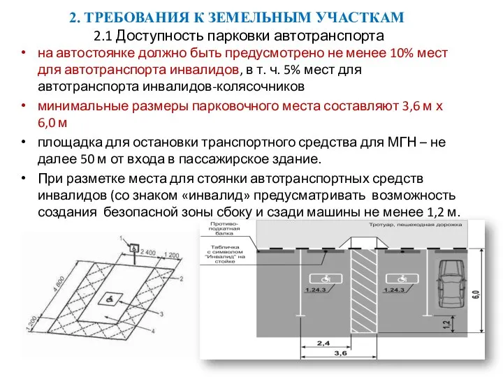 2. ТРЕБОВАНИЯ К ЗЕМЕЛЬНЫМ УЧАСТКАМ 2.1 Доступность парковки автотранспорта на автостоянке должно