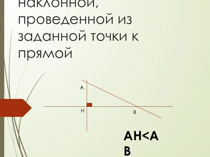 Перпендикуляр короче наклонной, проведенной из заданной точки к прямой А В Н АН