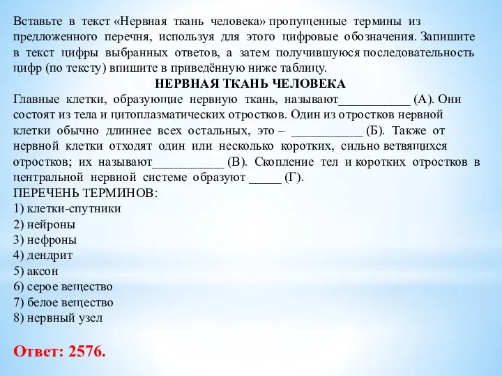 Вставьте в текст «Нервная ткань человека» пропущенные термины из предложенного перечня, используя