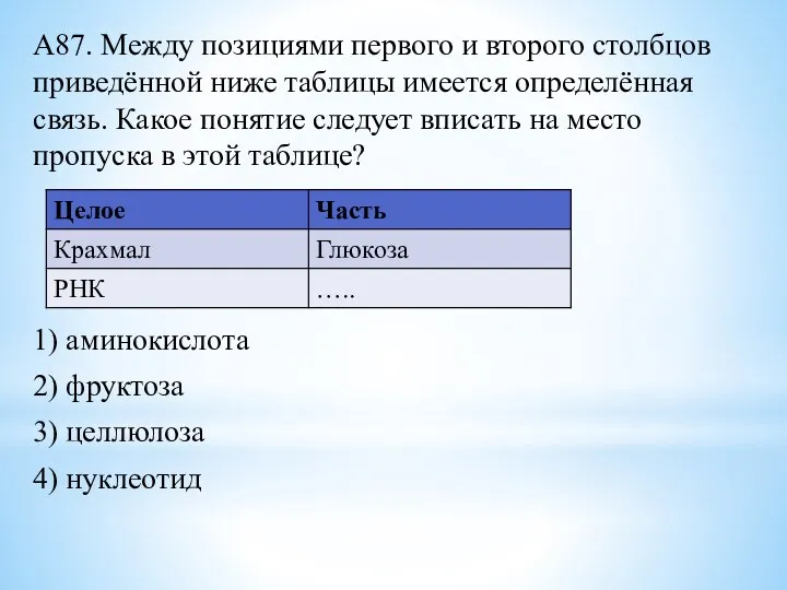 А87. Между позициями первого и второго столбцов приведённой ниже таблицы имеется определённая