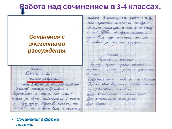 Работа над сочинением в 3-4 классах. Сочинения с элементами рассуждения. Сочинения в форме письма.