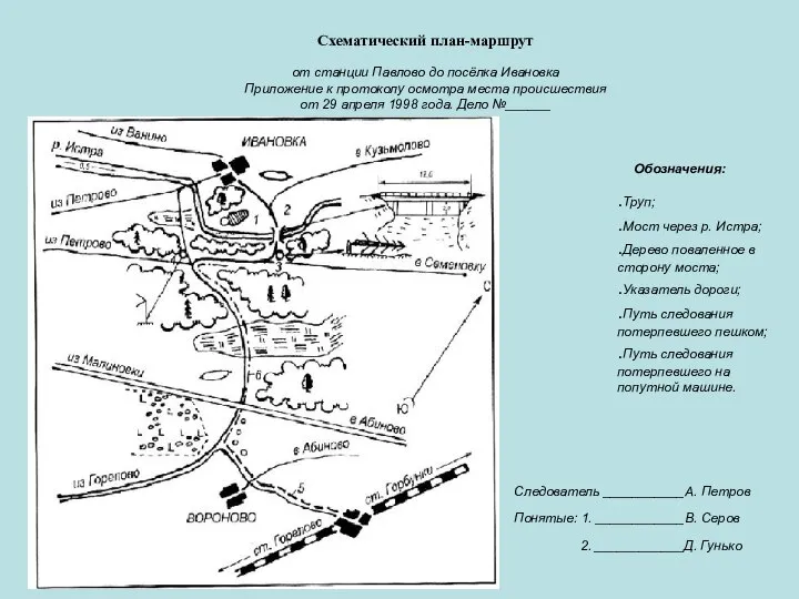 Схематический план-маршрут от станции Павлово до посёлка Ивановка Приложение к протоколу осмотра