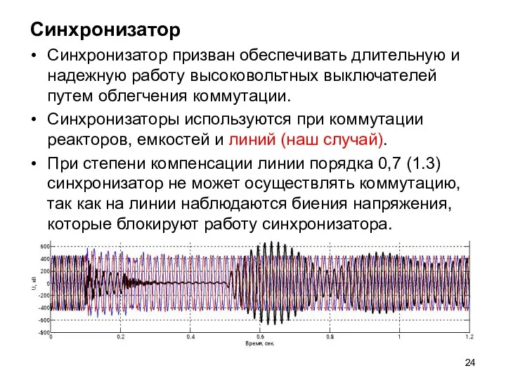 Синхронизатор Синхронизатор призван обеспечивать длительную и надежную работу высоковольтных выключателей путем облегчения