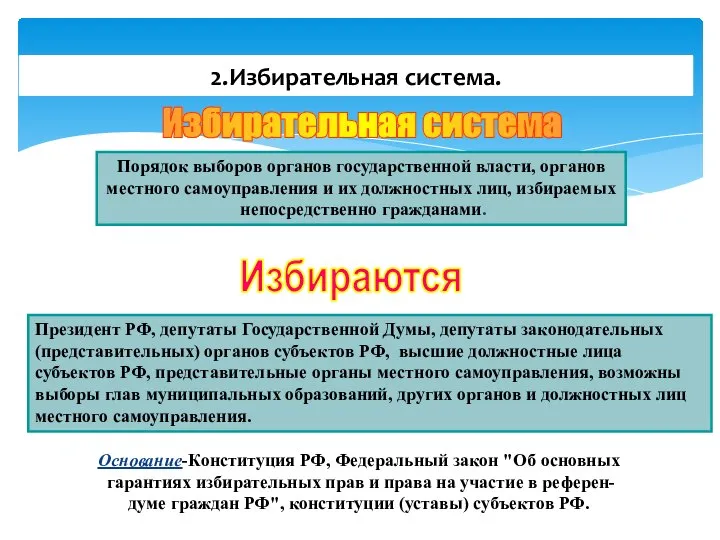 2.Избирательная система. Избирательная система Порядок выборов органов государственной власти, органов местного самоуправления