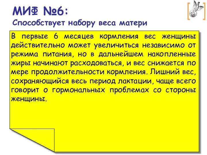 МИФ №6: Способствует набору веса матери В первые 6 месяцев кормления вес