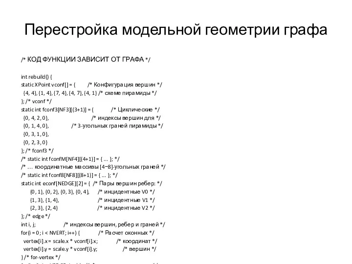 Перестройка модельной геометрии графа /* КОД ФУНКЦИИ ЗАВИСИТ ОТ ГРАФА */ int