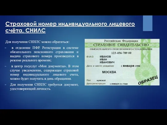 Страховой номер индивидуального лицевого счёта, СНИЛС Для получения СНИЛС можно обратиться: в