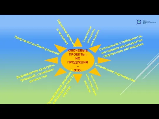 КЛЮЧЕВЫЕ ПРОЕКТЫ, ИХ ПРОДУКЦИЯ – ЭТО: Следование принципам мироздания Социальная стабильность, мотивация