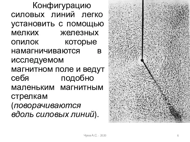 Конфигурацию силовых линий легко установить с помощью мелких железных опилок которые намагничиваются