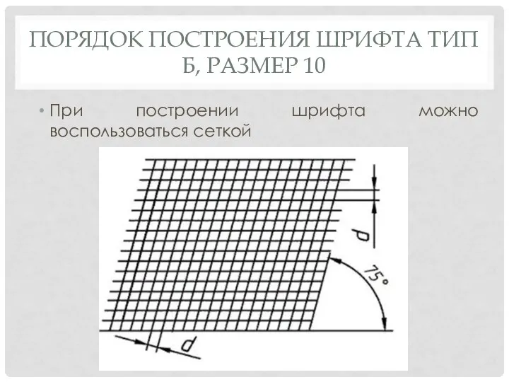 ПОРЯДОК ПОСТРОЕНИЯ ШРИФТА ТИП Б, РАЗМЕР 10 При построении шрифта можно воспользоваться сеткой