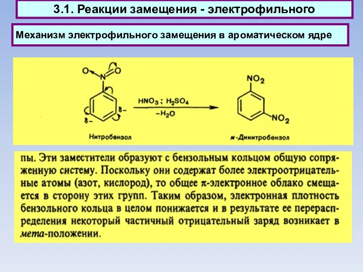 Механизм электрофильного замещения в ароматическом ядре 3.1. Реакции замещения - электрофильного