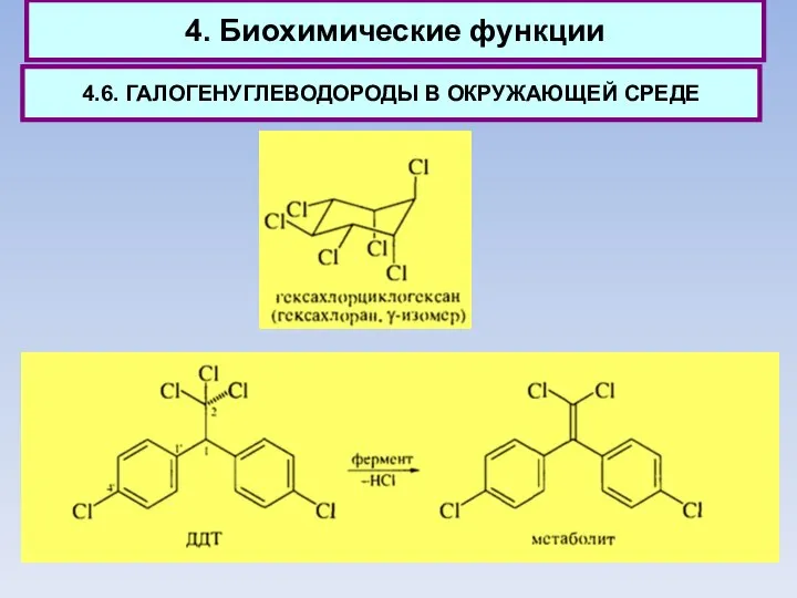 4. Биохимические функции 4.6. ГАЛОГЕНУГЛЕВОДОРОДЫ В ОКРУЖАЮЩЕЙ СРЕДЕ