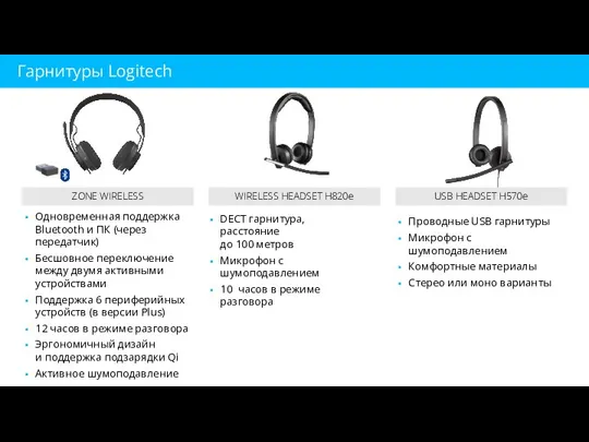 Гарнитуры Logitech Одновременная поддержка Bluetooth и ПК (через передатчик) Бесшовное переключение между