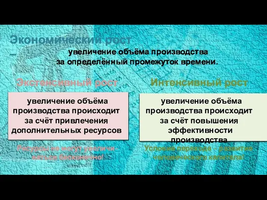 Экономический рост – увеличение объёма производства за определённый промежуток времени. Экстенсивный рост