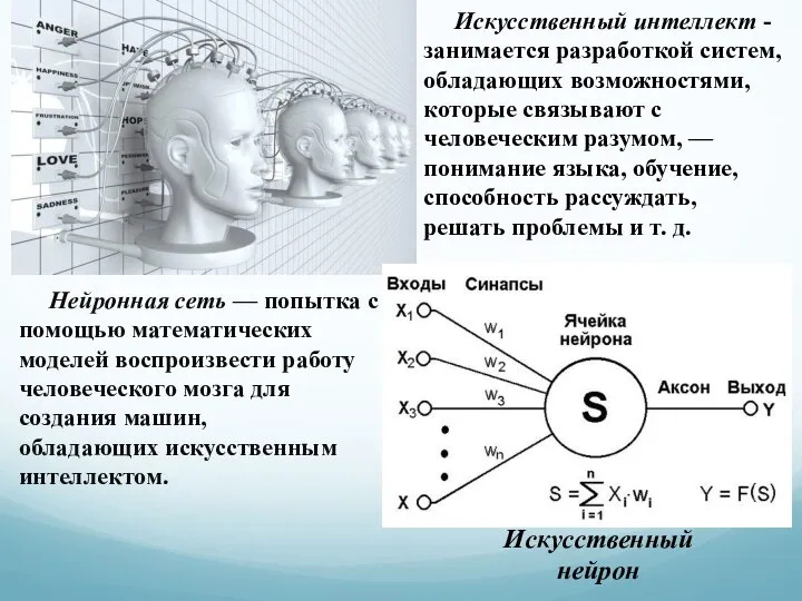 Искусственный интеллект - занимается разработкой систем, обладающих возможностями, которые связывают с человеческим