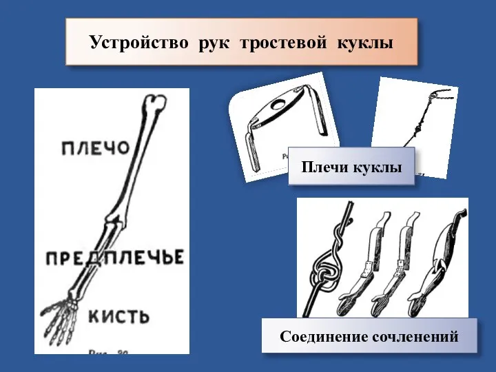 Устройство рук тростевой куклы Соединение сочленений Плечи куклы