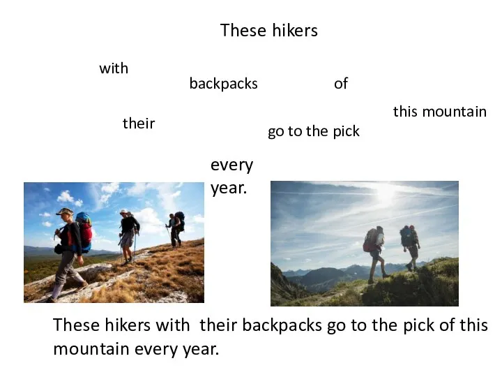 These hikers with their backpacks go to the pick of this mountain