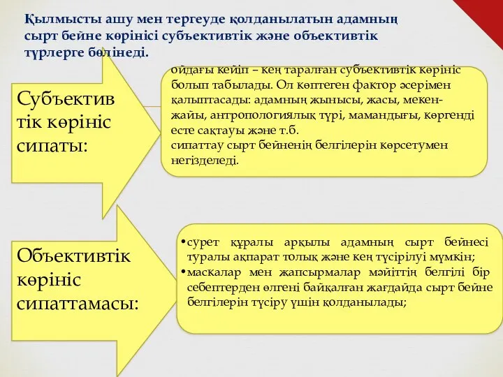 Субъективтік көрініс сипаты: ойдағы кейіп – кең таралған субъективтік көрініс болып табылады.