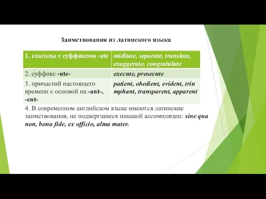 Заимствования из латинского языка 4. В современном английском языке имеются латинские заимствования,