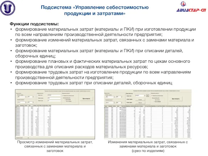 Подсистема «Управление себестоимостью продукции и затратами» Функции подсистемы: формирование материальных затрат (материалы