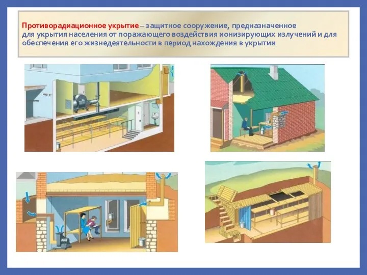 Противорадиационное укрытие – защитное сооружение, предназначенное для укрытия населения от поражающего воздействия