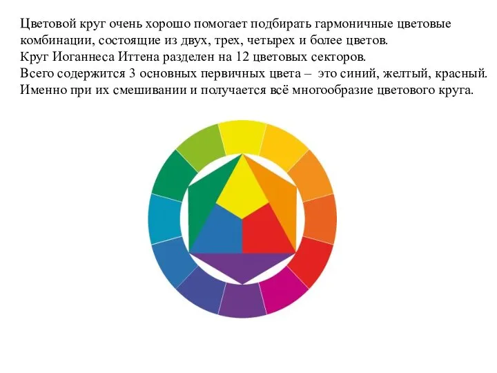 Цветовой круг очень хорошо помогает подбирать гармоничные цветовые комбинации, состоящие из двух,