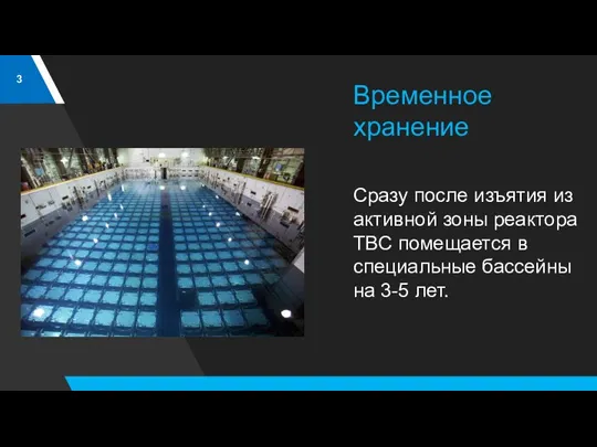 Временное хранение Сразу после изъятия из активной зоны реактора ТВС помещается в