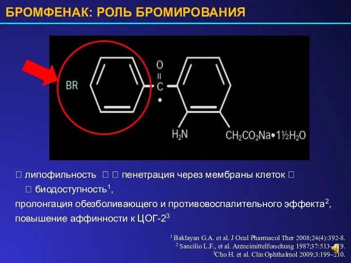 БРОМФЕНАК: РОЛЬ БРОМИРОВАНИЯ ? липофильность ? ? пенетрация через мембраны клеток ?