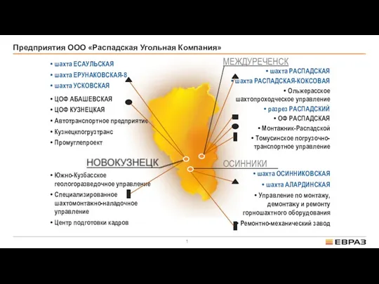 Предприятия ООО Распадская Угольная Компания