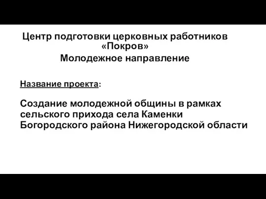 Создание молодежной общины в рамках сельского прихода села Каменки Богородского района Нижегородской области