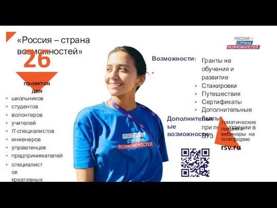 «Россия – страна возможностей» школьников студентов волонтеров учителей IT-специалистов инженеров управленцев предпринимателей