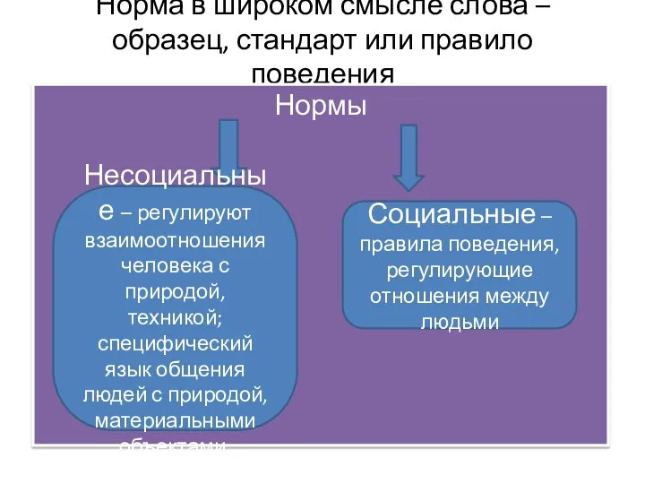 Норма в широком смысле слова – образец, стандарт или правило поведения Нормы