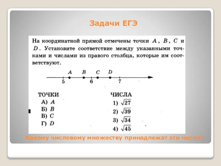 Задачи ЕГЭ Какому числовому множеству принадлежат эти числа?