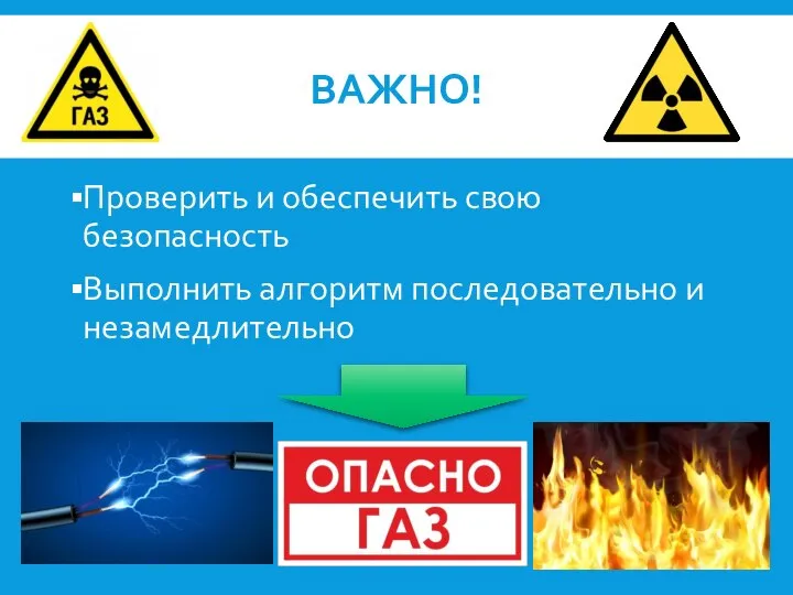 ВАЖНО! Проверить и обеспечить свою безопасность Выполнить алгоритм последовательно и незамедлительно