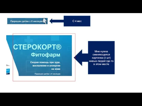 С 4 мес Мне нужна сменяющаяся картинка (3 шт) живых людей где-то в этом месте