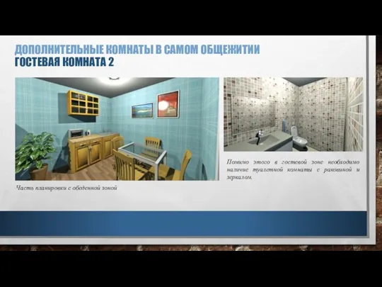 ДОПОЛНИТЕЛЬНЫЕ КОМНАТЫ В САМОМ ОБЩЕЖИТИИ ГОСТЕВАЯ КОМНАТА 2 Часть планировки с обеденной