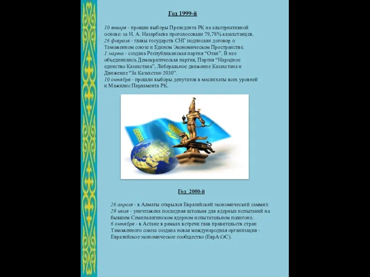 Год 1999-й 10 января - прошли выборы Президента РК на альтернативной основе: