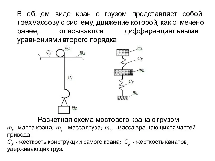 В общем виде кран с грузом представляет собой трехмассовую систему, движение которой,