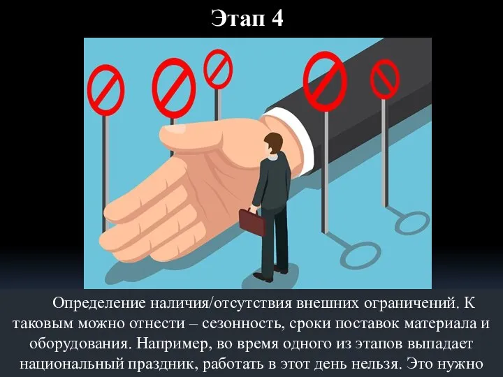 Этап 4 Определение наличия/отсутствия внешних ограничений. К таковым можно отнести – сезонность,